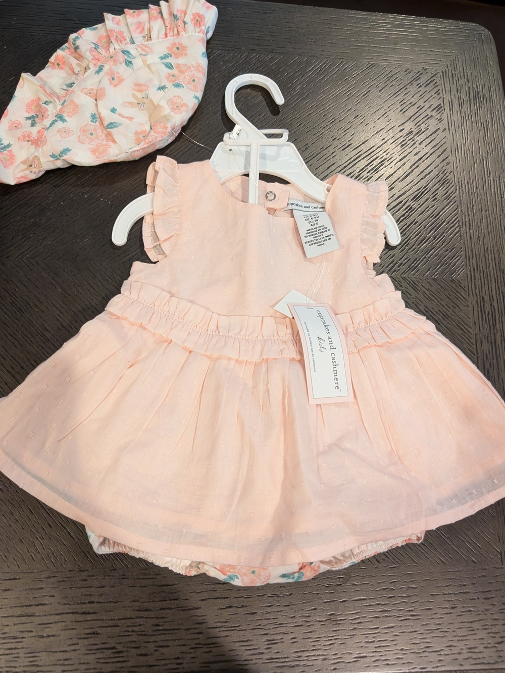 cupcakes & cashmere Pink Baby Dress with Floral Diaper Cover and Hat